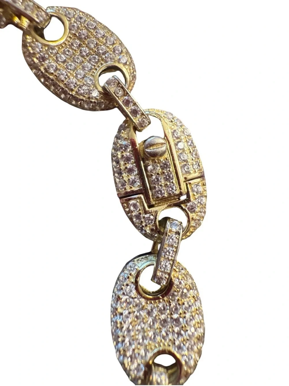 14k Yellow Gold over Sterling Silver iced-out puffed Mariner link bracelet!
